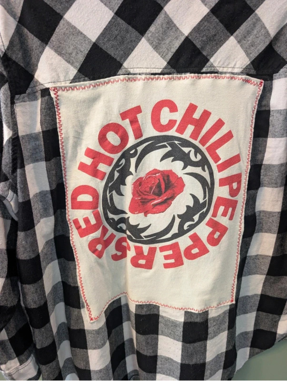 Red Hot Chili Peppers Upcycled Plaid Shacket